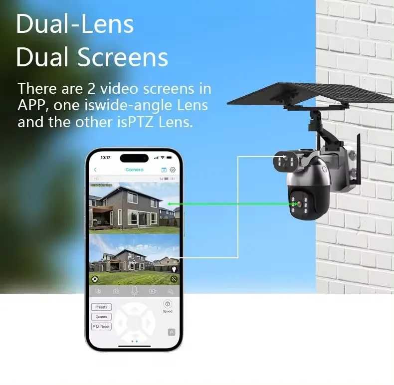 Camera de Supraveghere cu Panou Solar ,PTZ  4G,Q5M-G, cu Doua Lentile