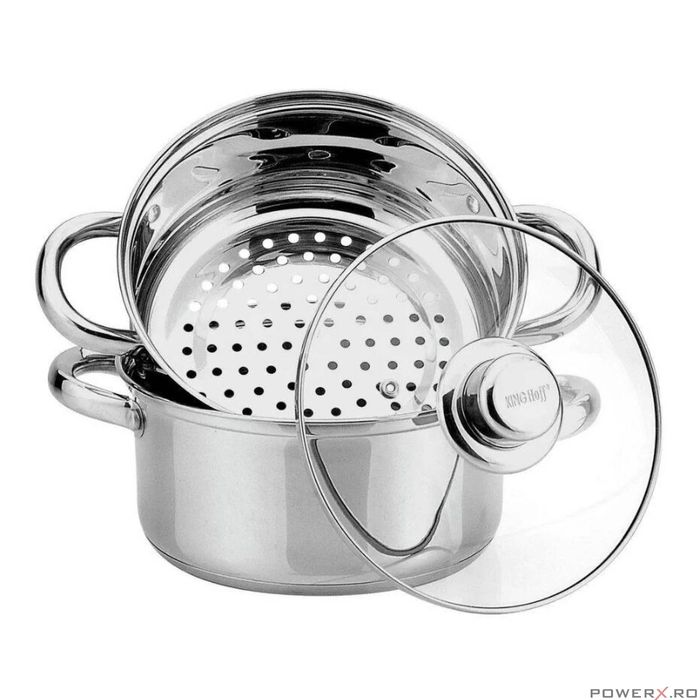 Oala pentru fiert la abur, din inox, cu capac, 5 litri, 24 cm,
