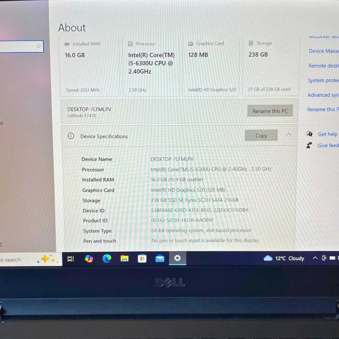 14''FHD Latitude E7470 Dell, НОВА БАТ, 16GB RAM, i5-6300u, 256GB SSD