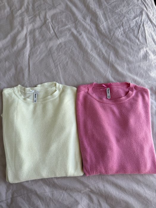 Пуловер с дълъг ръкав - розов и бял