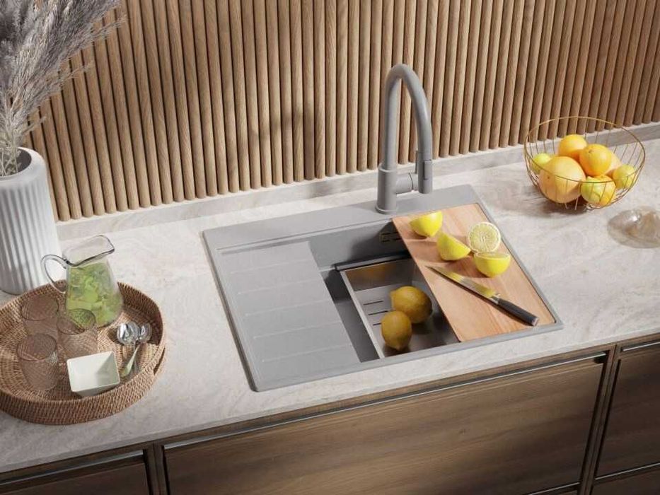 Сива гранитна кухненска мивка Сидни 620-45 Ergo Multilevel 620х500