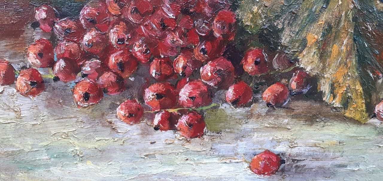 Tablou vechi - coacaze rosii - semnat Octav Bancila
