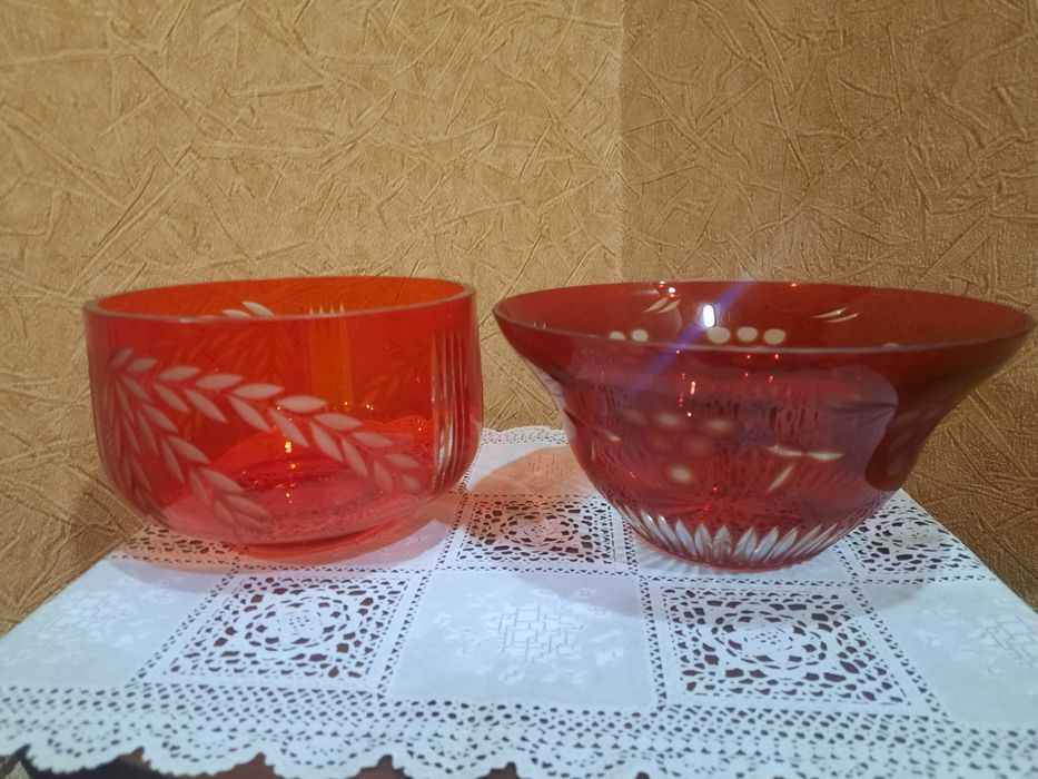 Винтажные вазы-фруктовницы, накладной, рубиновый хрусталь. В отличном