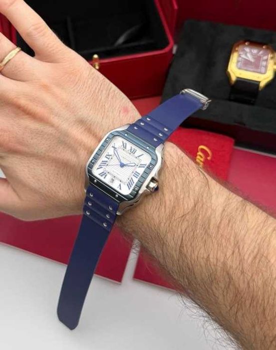 Cartier santos 100 PVD сребристо/синьо