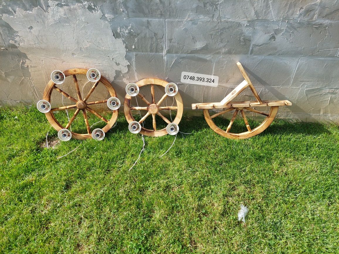 Lustra  roata  car  candelabru  rustic lemn  raft vin terasa