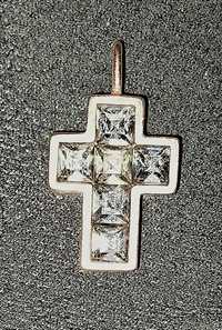 КРАСИВ сребърен кръст(висулка)със светлосини камъни, ПРОБА 925 и ПЕЧАТ