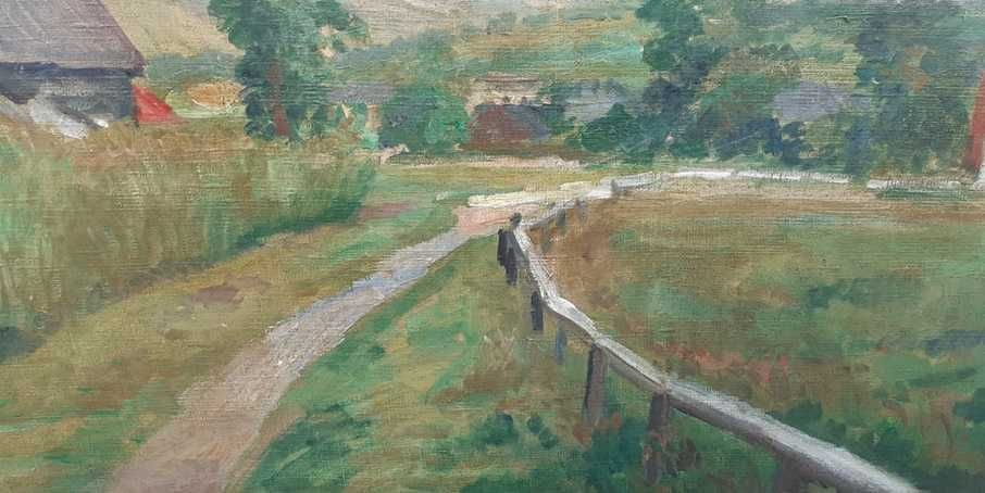 Tablou vechi - peisaj rural - semnat Alpar
