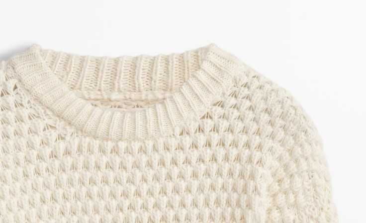 Нов Бял Пуловер с ажурна плетка XS Massimo Dutti