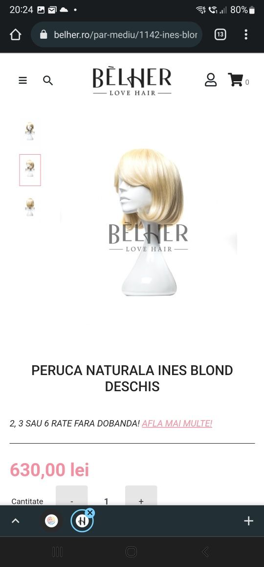 Peruca dama din par natural 100%, Noua, cu eticheta, neutilizata