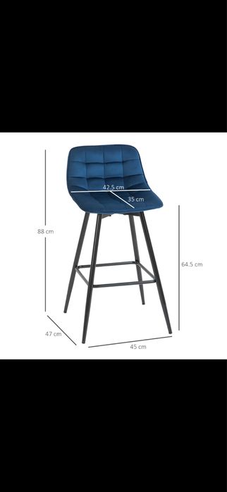 Set 2 scaune de bar moderne, catifea, culoare albastru velvet