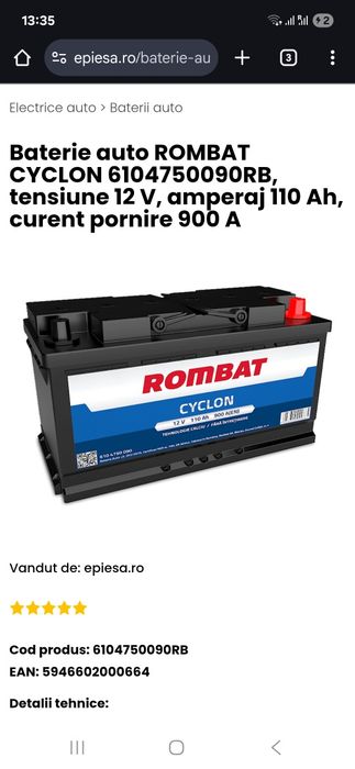 Baterie auto rombat 110 ah