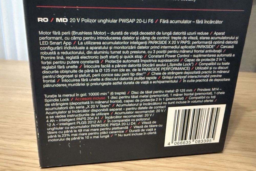 Polizor unghiular  flex pe acumulator 20v Parkside Performance