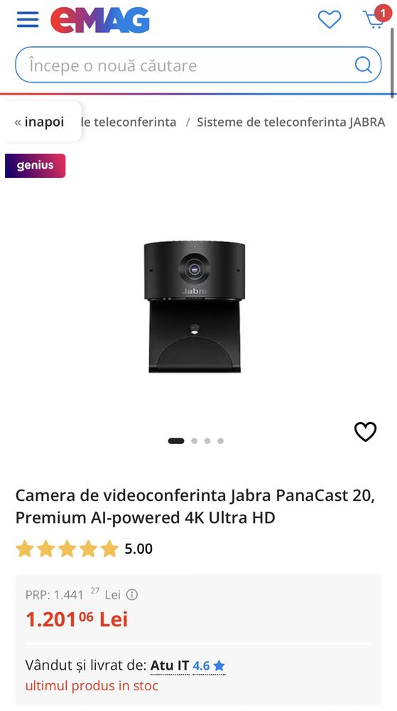 Camera de videoconferinta Jabra PanaCast 20 Ultra HD 4K Noua