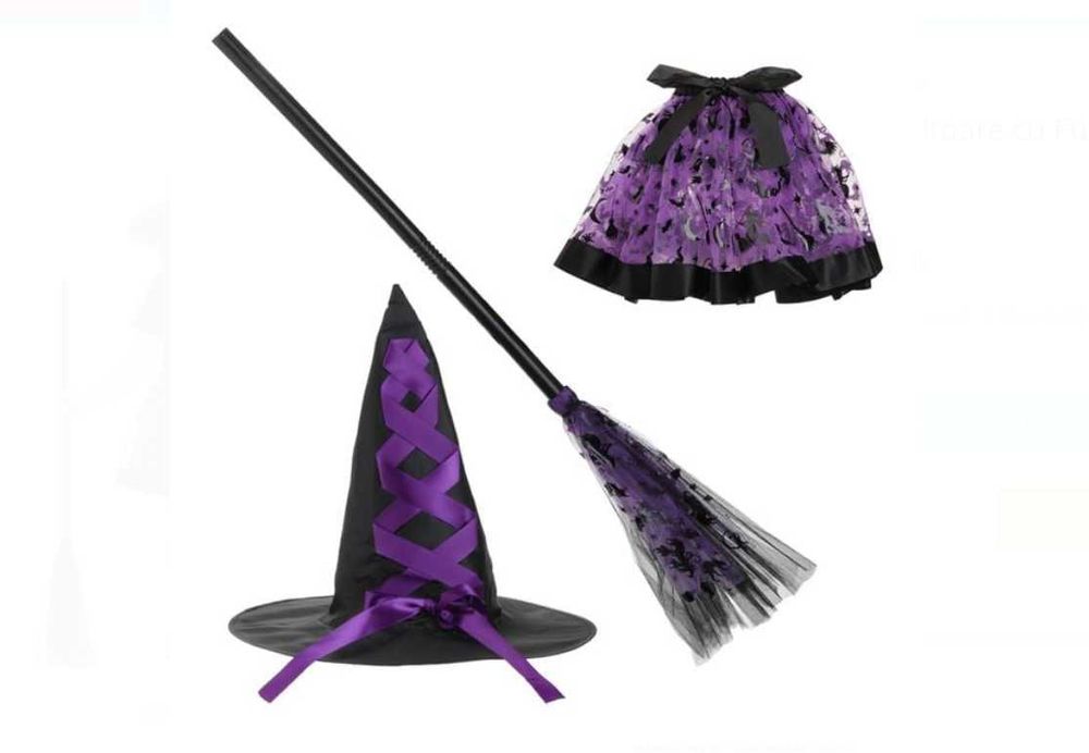 Set Halloween Fustiță  Mov, Pălărie Vrăjitoare, Mătură – FABRILUX®