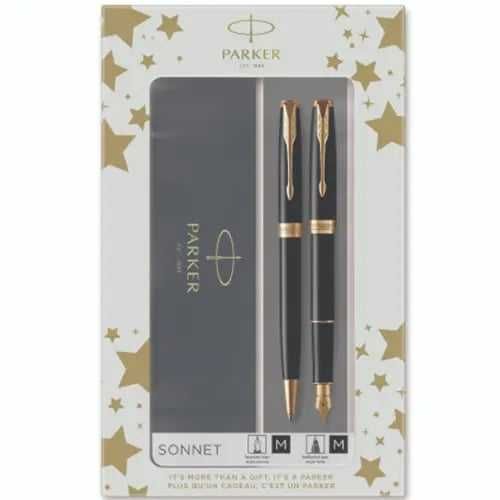 Комплект Parker Sonnet Black GT – Химикалка и Писалка, 23К Злато