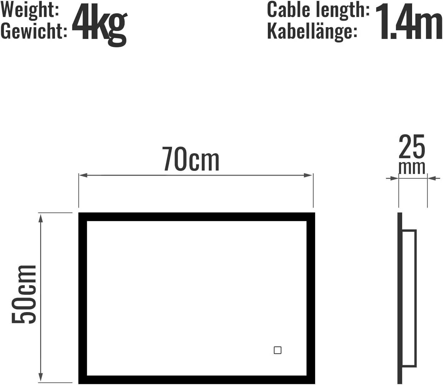 *Oglinda baie LED si touch cu functie dezaburire, 50X70