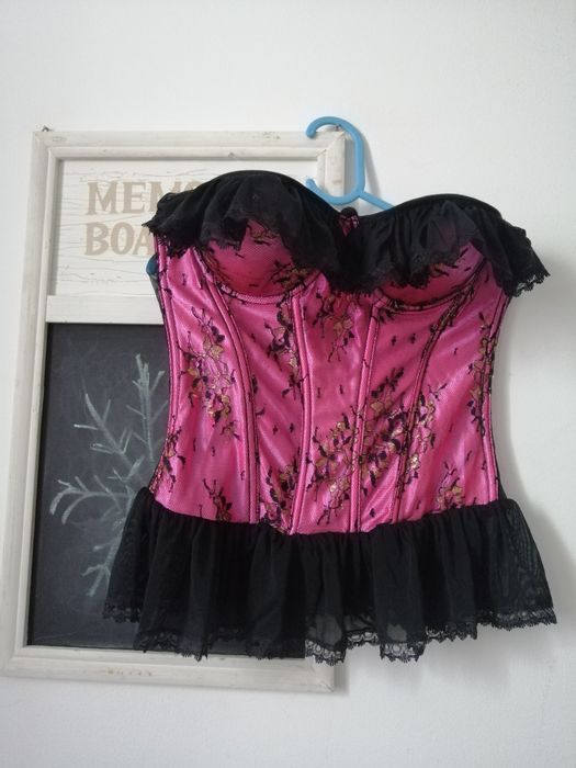 Corset roz sexy dantela neagra dama marimea  Xs-S-M reglabil