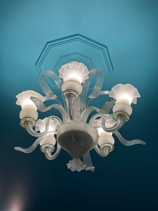 Candelabru cu 5 brate cristal si sticla tip Galle stil Art Nouveau