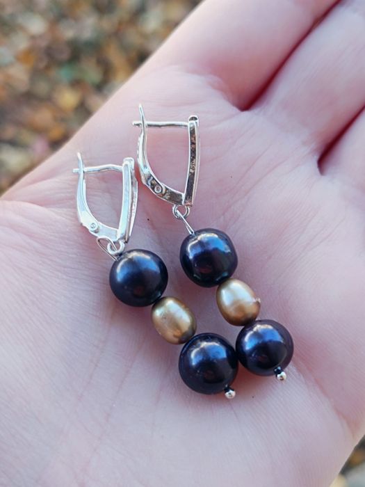 Cercei din argint 925 cu perle culoare neagra si maro, copii