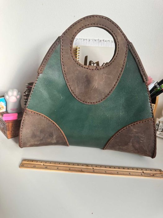 Geanta piele handmade verde - maro