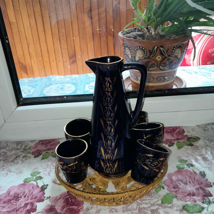 Коньячный набор. Керамический. Синий. Болгария.