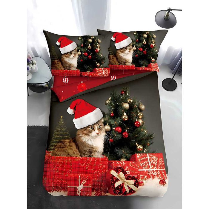Двулицево коледно спално бельо за приста (Реално изображение), 4 части