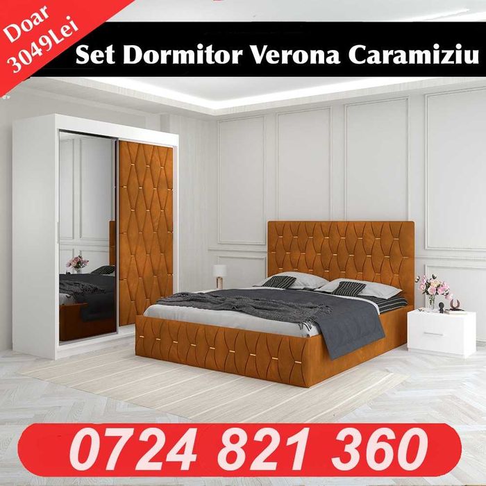 Pat tapitat,comoda tv,dormitor complet,dulap-SUPER OFERTA