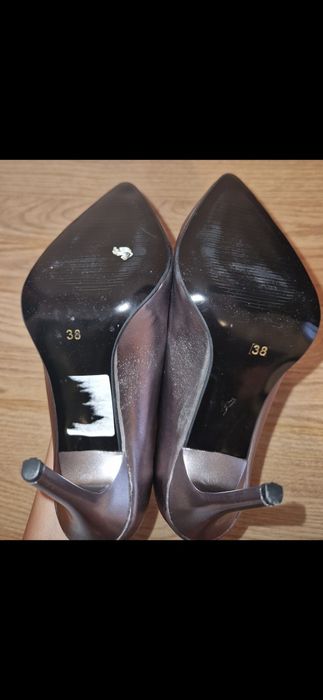 Pantofi piele stiletto metalici