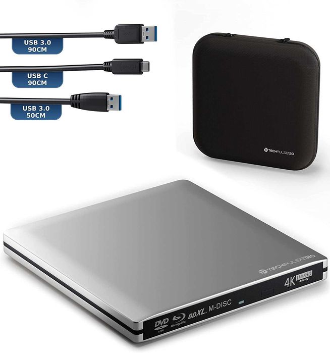 Нова Външна 4K Blu-ray Записвачка techPulse120 (USB-C) + Калъф