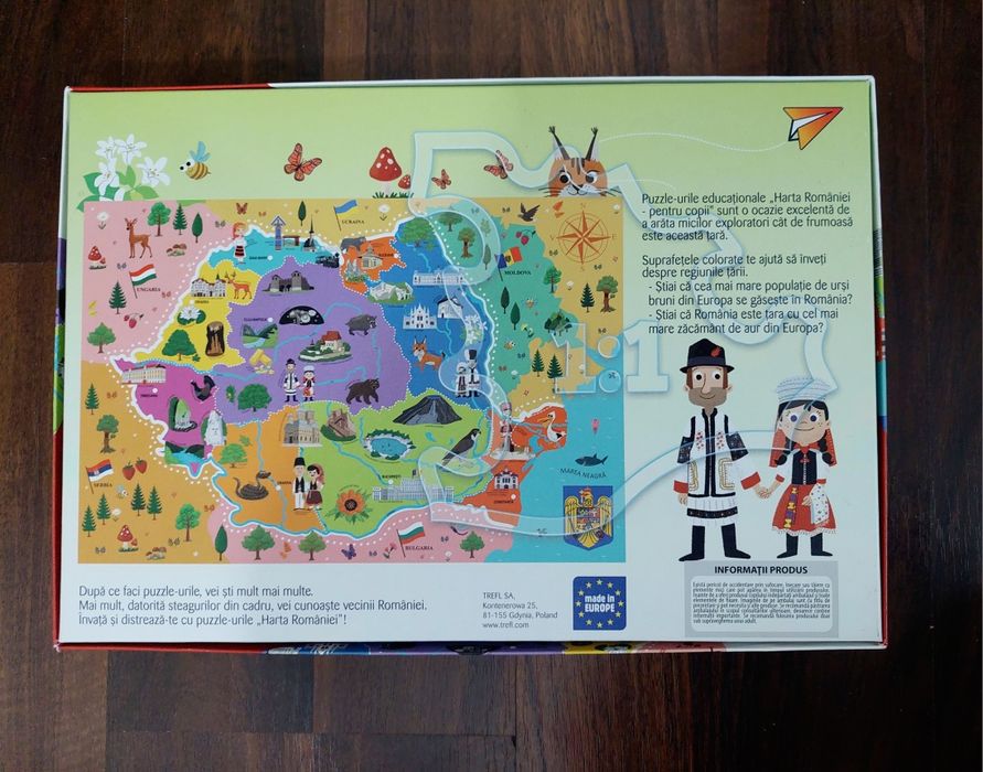 Trefl Puzzle educational Harta Romaniei 44 piese mari, 4-6 ani