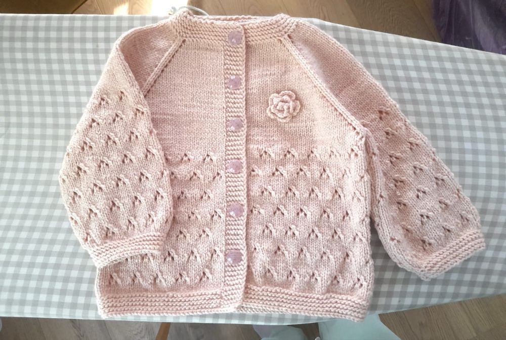 Cardigan fetiță 3-4 ani, handmade, jachetă- pulover tricotat roz