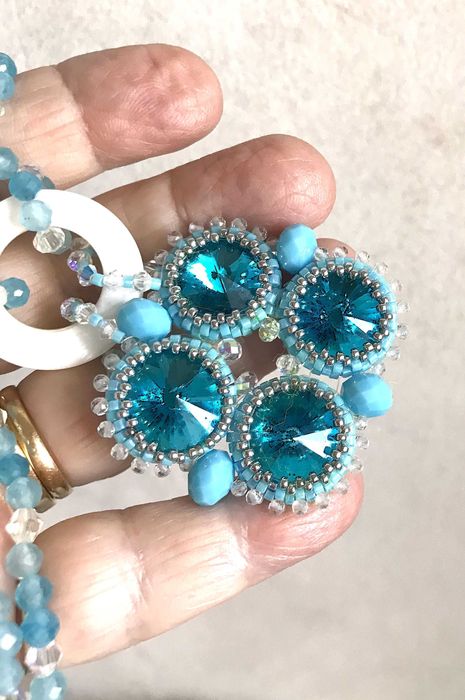 Colier handmade cu rivoli Swar.,acvamarin si cristal