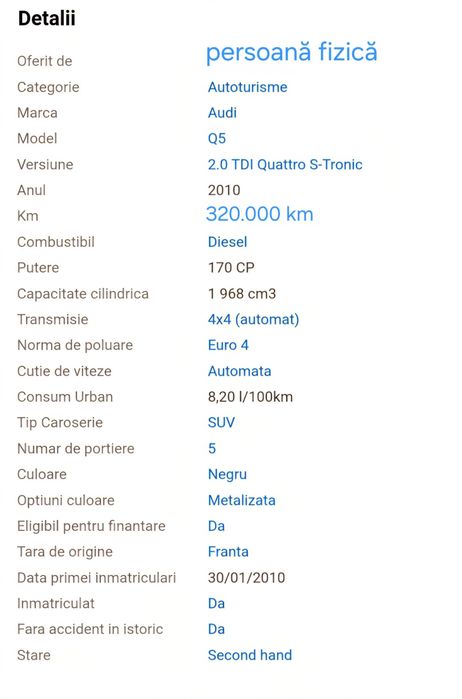 AUDI 05 2.0TDI OUATTRO 125KW/170CP 2010  S-LINE'