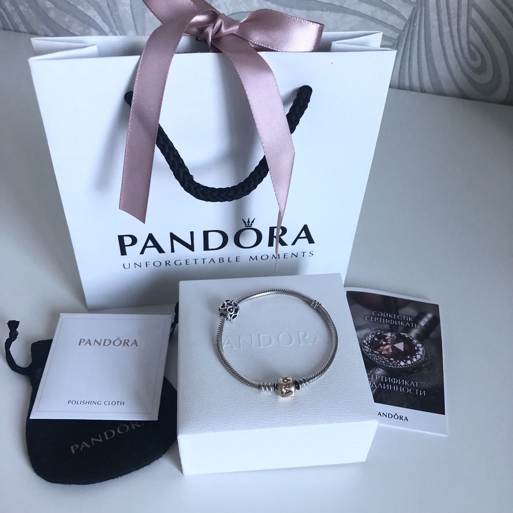 Pandora с золотой застежкой 585 браслет Пандора оригинал