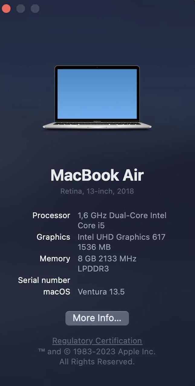 MacBook Air 2018 ( Retina, 8GB ram, 256GB ssd)