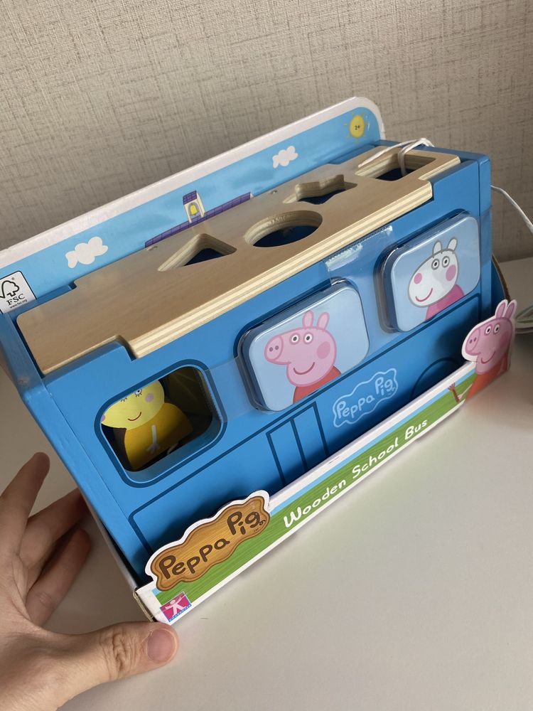 Дървен комплект Прасето Пепа, автобус, сортер, Джордж, Peppa