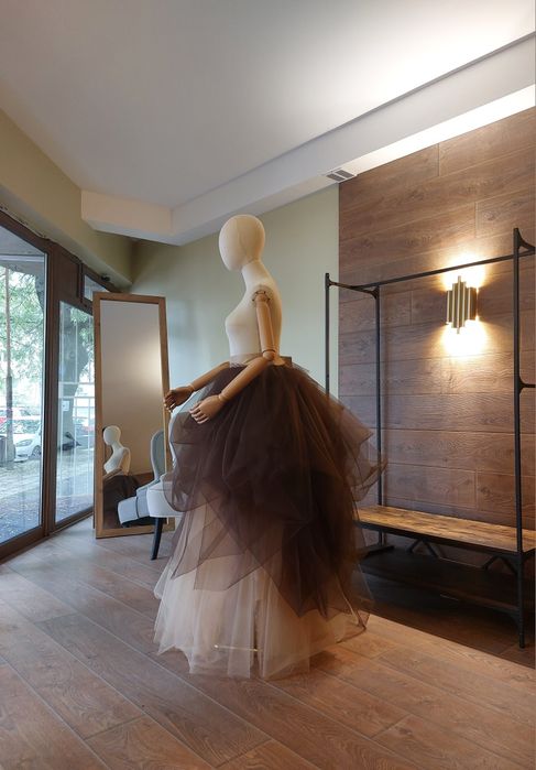 Булчинска рокля влакче Бална Омбре Тюл Драпирана Екрю Кафяво Сватбена