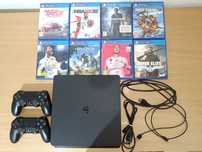 Vand Consola PS4 Slim 500 GB + 2 Controllere + 8 Jocuri