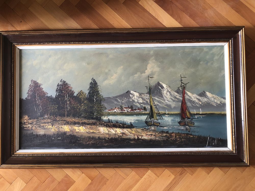 Tablou,pictura in ulei pe panza”Fiord in Norvegia”,semnat