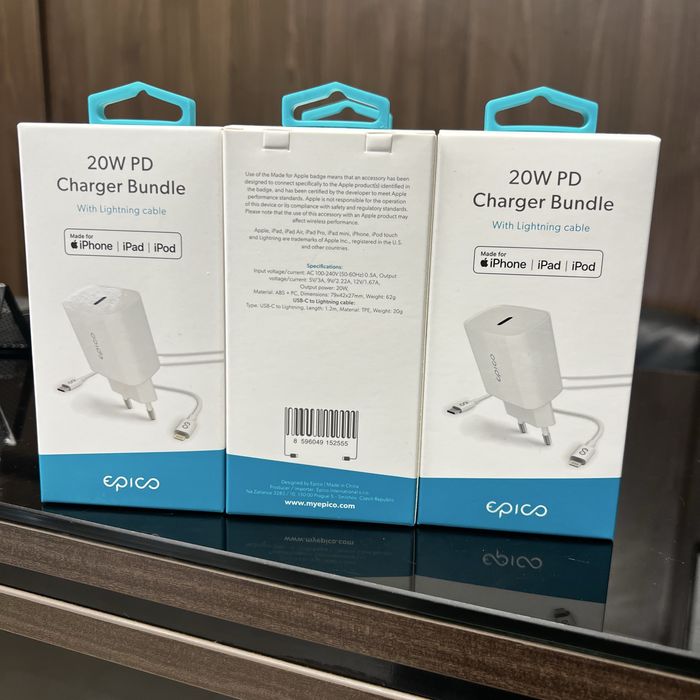 Epico 20W PD Charger Bundle EU - White Зарядно с кабел за iPhone, iPad