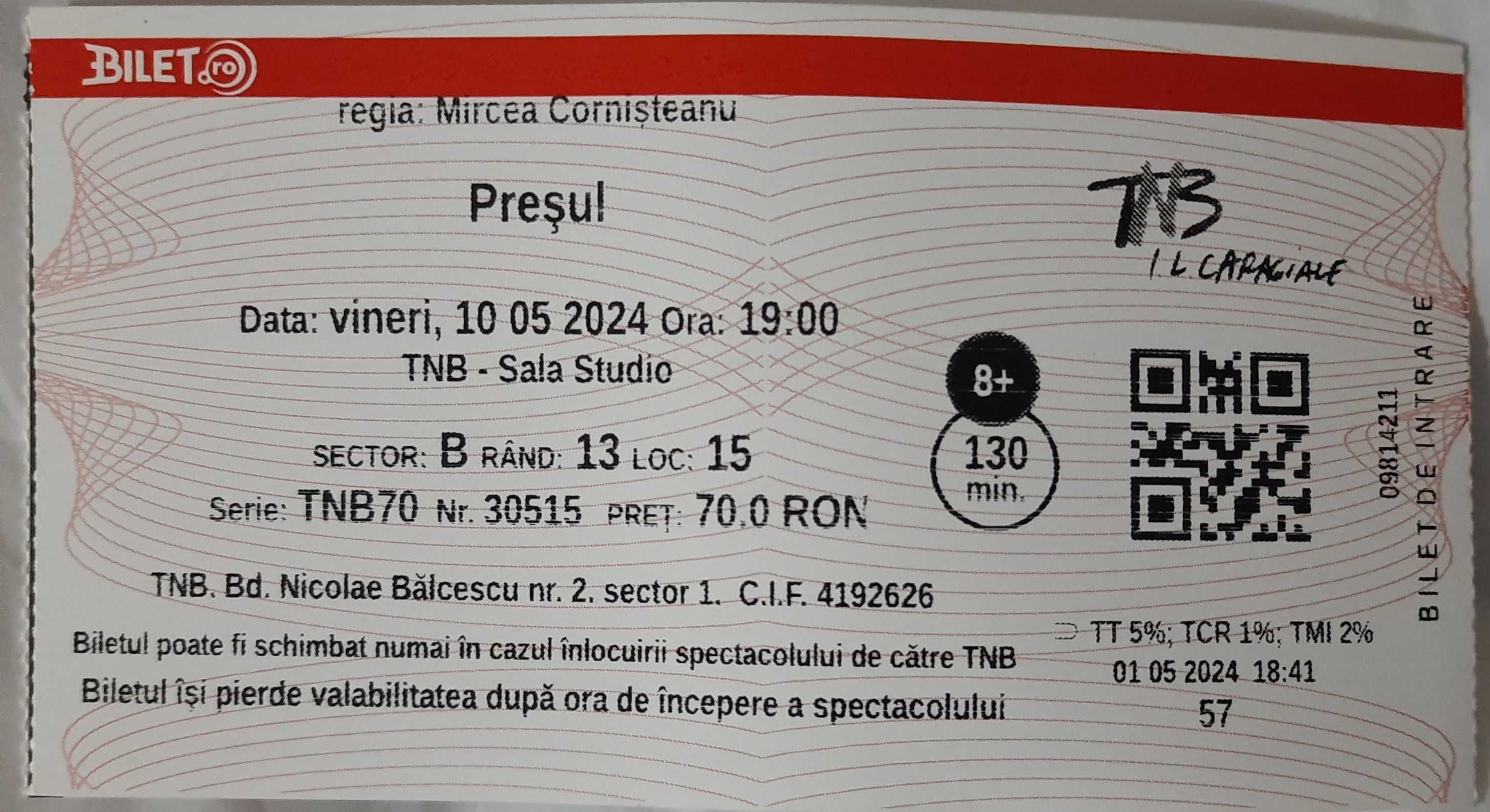 2 bilete TNB la 2 reprezentatii: Presul + Creatorul de teatru