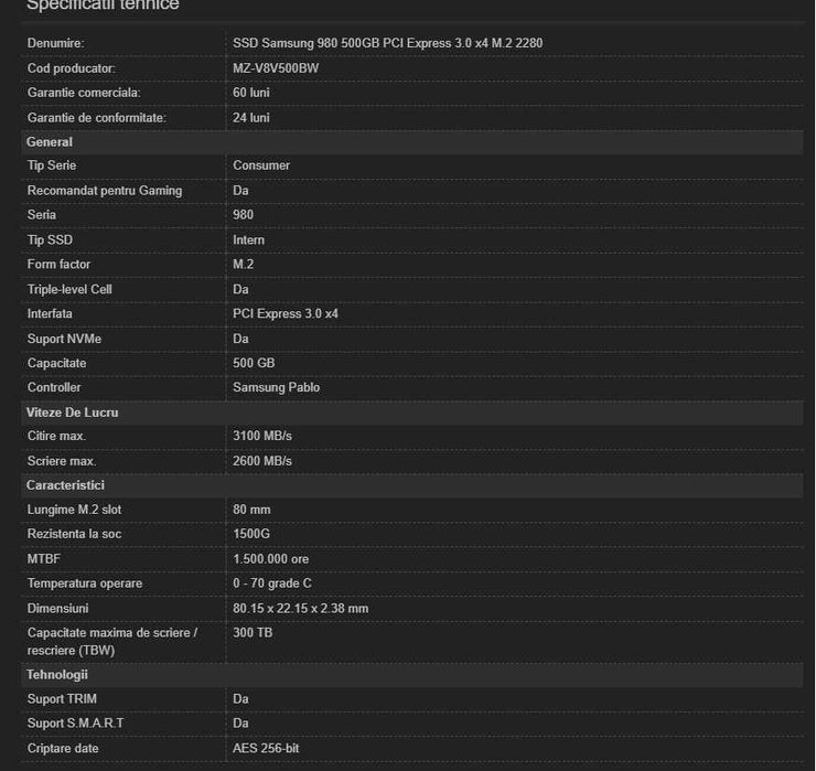 SSD samsung 980 500GB