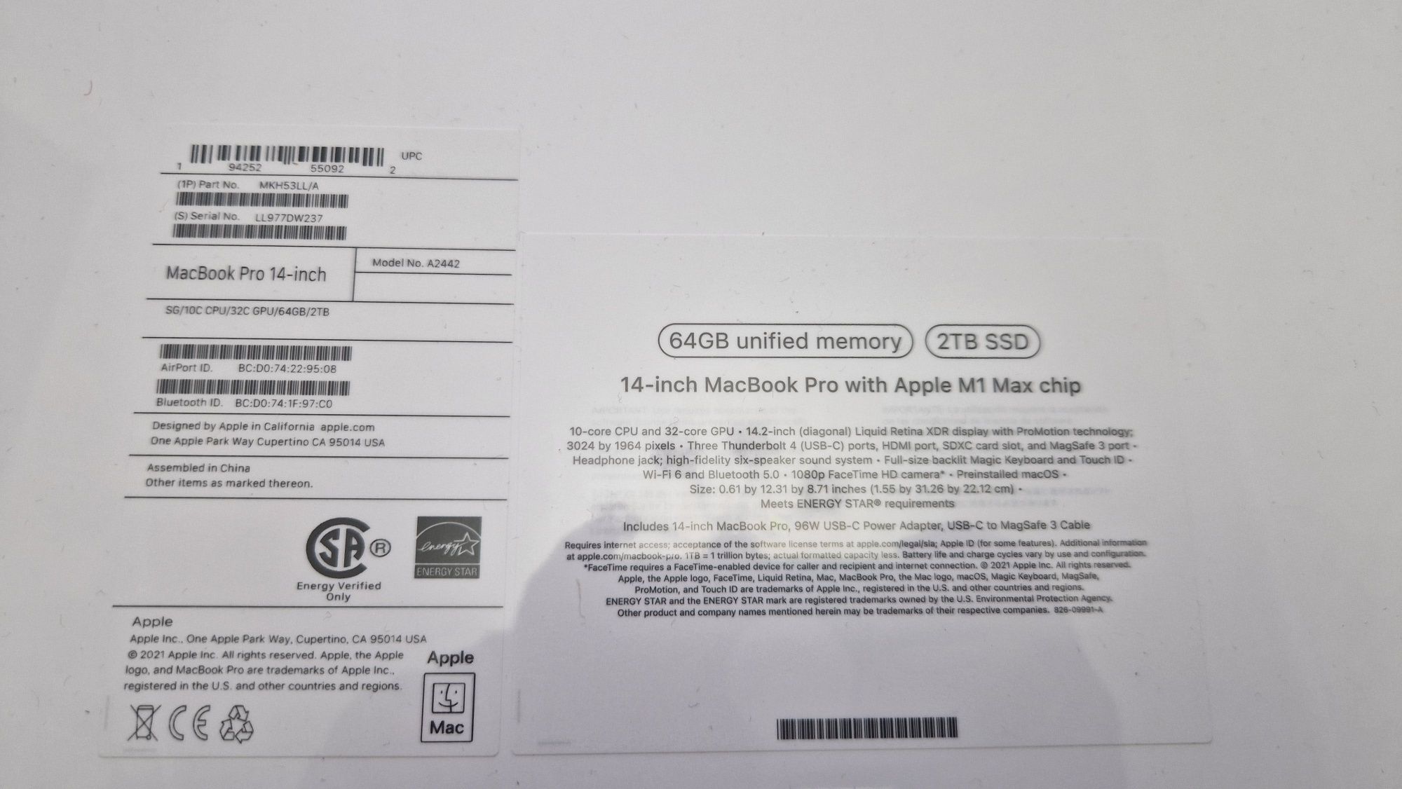 Кредит,рассрочка Новый MacBook Pro M1 Max chip 64 GB 2TB