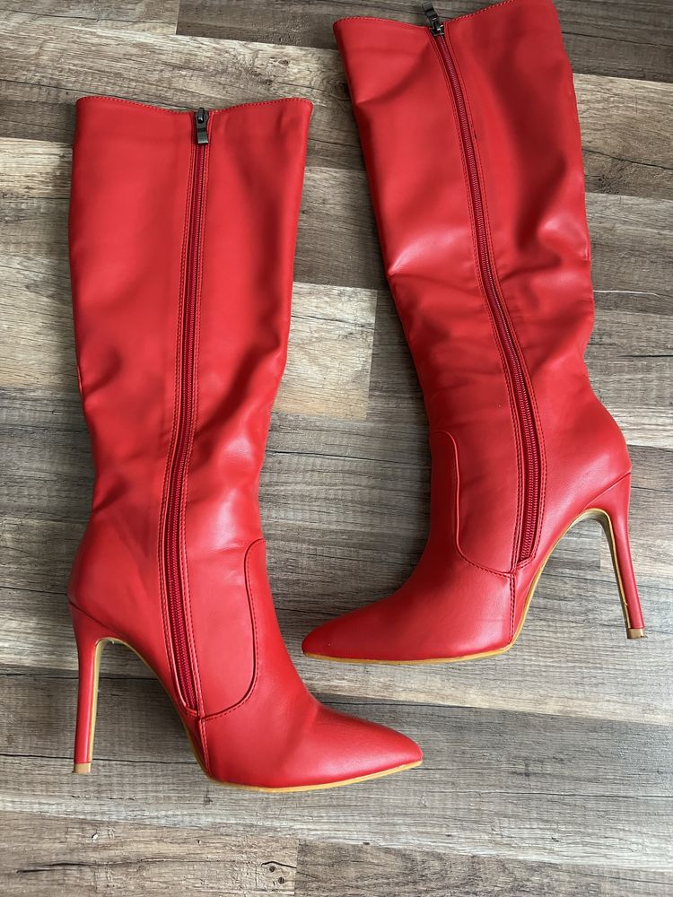 Дамски червени ботуши на висок ток размер 37