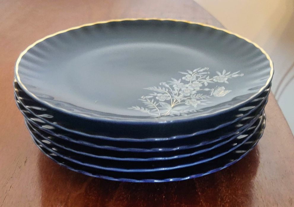 Set farfurii porțelan fin albastru cobalt pentru desert