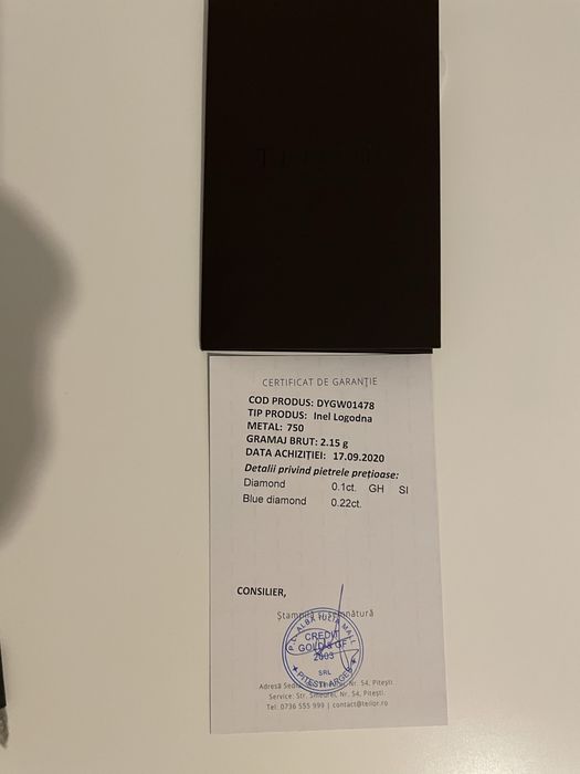 Set bijuterii din aur de 18 ct cu diamante albastre si diamante transp