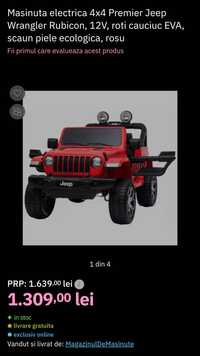 Masinuta electrica copii 4x4 Premier Jeep Wrangler Rubicon, 12V,
