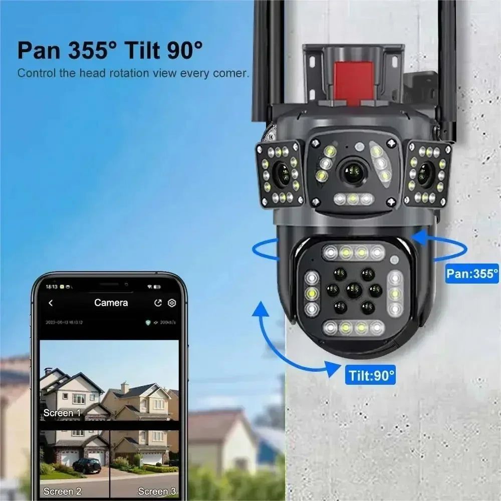Camera Supraveghere Wireless 16 Megapixeli cu 4 lentile si alarma Noi!