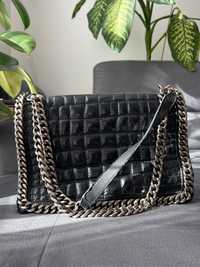 Чанта Зара Zara естествена кожа черна