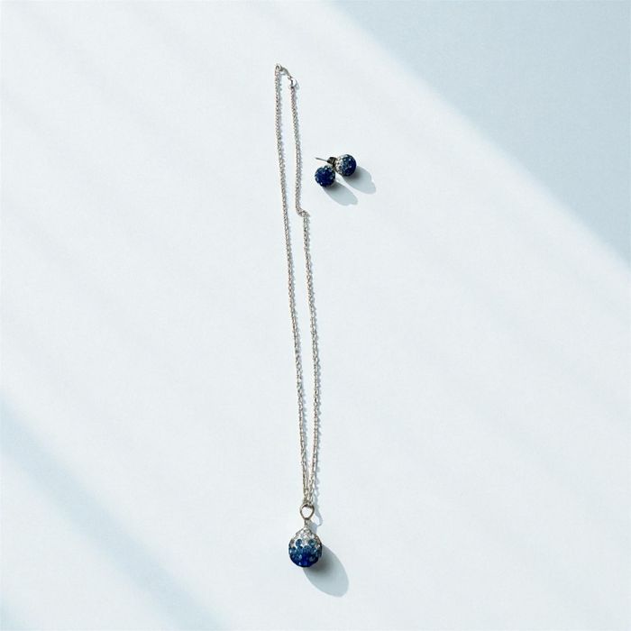 Елегантен комплект сребро със сини кристали